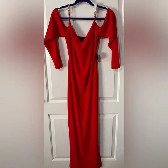 HMS Dresses | (69)- Sexy Red Long Tight Off The Shoulder Long Sleeve with Gold Chain Straps | Color: Red | Size: M | Sosadittyworld's Closet HMS Dresses | (69)- Sexy Red Long Tight Off The Shoulder Long Sleeve with Gold Chain Straps | Color: Red | Size: M | Sosadittyworld's Closet